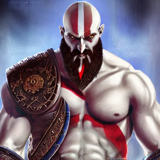 Prompt: kratos the god of war as an egyptian king by alex gray and android jones, karol bak, ayami kojima, amano, moebius, concept art, character design, fantasy, 3 d, 8 k resolution