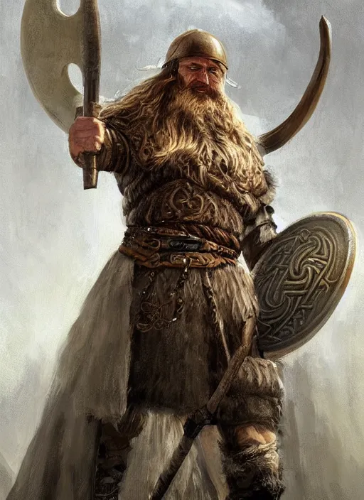 Prompt: ! dream highly detailed painting of a viking cleric warrior by jon foster, high fantasy, trending on artstation