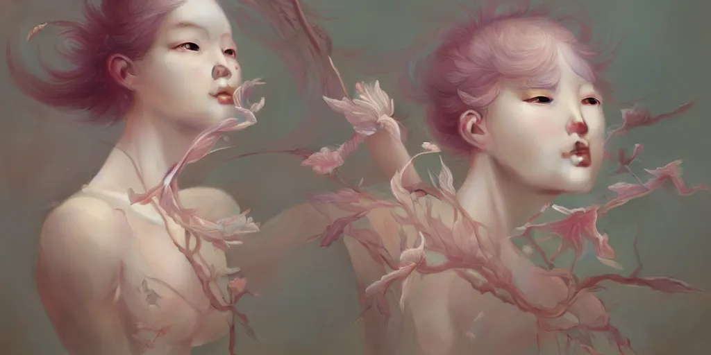 Image similar to breathtaking delicate detailed concept art painting creature, by hsiao - ron cheng, bizarre compositions, exquisite detail, pastel colors, 8 k