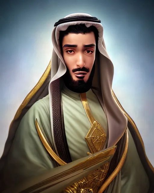 Prompt: an epic fantasy comic book style full body portrait painting of saudi محمد عبده, elegant, character design by Mark Ryden and Pixar and Hayao Miyazaki, unreal 5, DAZ, hyperrealistic, octane render, cosplay, RPG portrait, dynamic lighting, intricate detail, summer vibrancy, cinematic