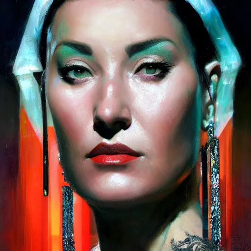 Prompt: yma sumac, hyperrealistic portrait, bladerunner street, art of elysium by jeremy mann and alphonse mucha, fantasy art, photo realistic, dynamic lighting, artstation, poster, volumetric lighting, very detailed face, 4 k, award winning