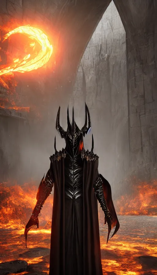 Image similar to The Dark Lord Sauron, ultra detailed, octane render, super realistic, unreal engine 5, atmospheric lighting