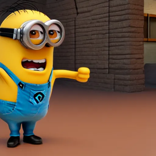 Prompt: Minion giving a thumbs up, photorealistic, hyper detailed, 8k, happy, excited, joy, crazy. Bright colors. Rendered in Unreal Engine.