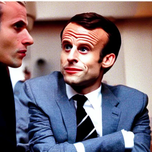 Image similar to Emmanuel Macron disguised as a macaron in American Psycho (1999)