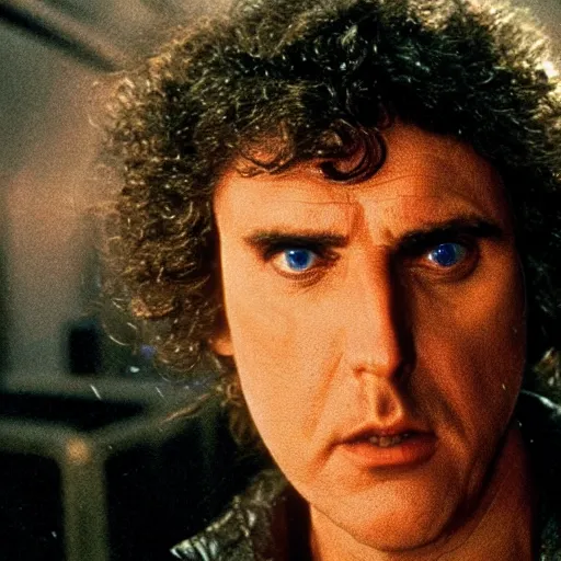 Prompt: Weird al Yankovic as Rick Deckard on blade runner 1982, slightly smiling, wide angle lens, movie still, in color, movie frame, detailed face, symmetrical face, 4k