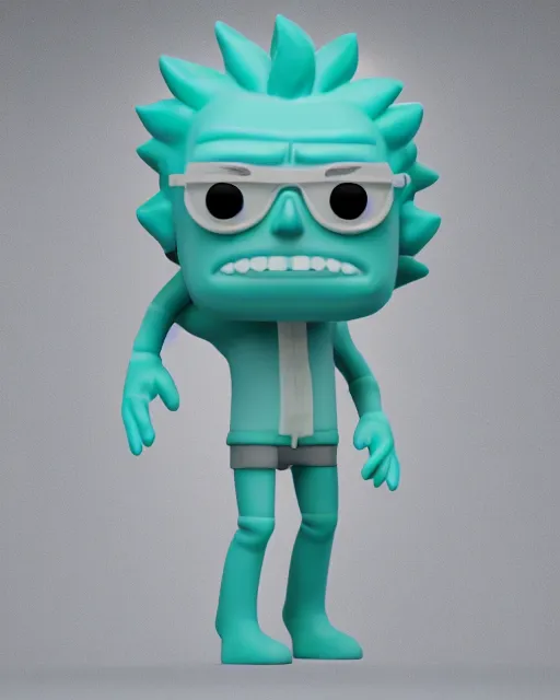 Image similar to full body 3d render of Rick Sanchez as a funko pop, studio lighting, white background, blender, trending on artstation, 8k, highly detailed