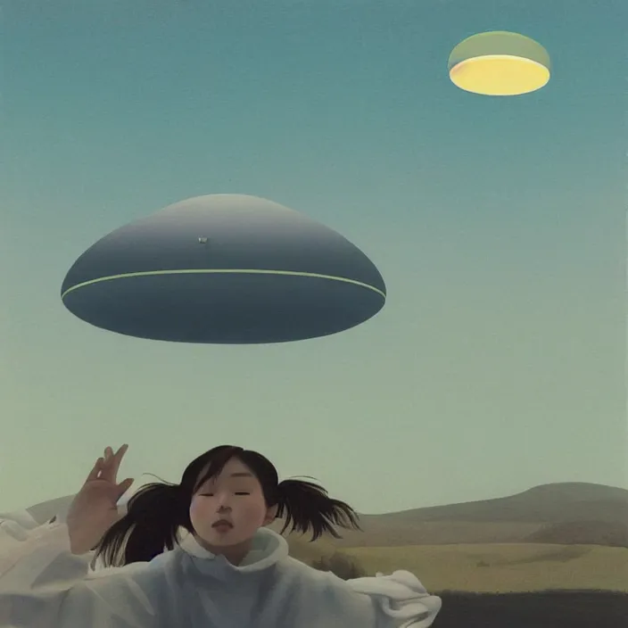 Prompt: a hovering UFO ,painting by Hsiao-Ron Cheng,