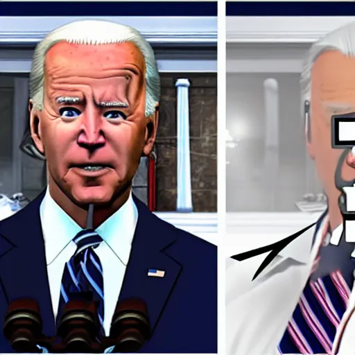 Prompt: joe biden in half life alyx ending scene with gman, half life ending screenshot