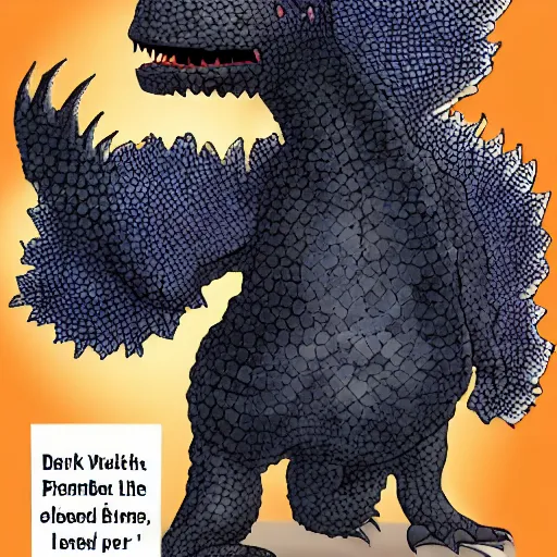 Image similar to Dark skinned girl pets Chibi Godzilla, children's book