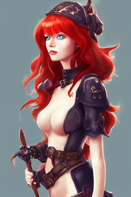 Prompt: Portrait of Female Paladin, french maid, red hair, blue eyes, fair skin, broomstick, gorgeous, high fantasy, artstation