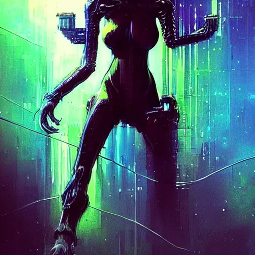 Prompt: “realistic picture of a woman goddess matrix cyberpunk alien divine deity in the style of Peter Andrew Jones”