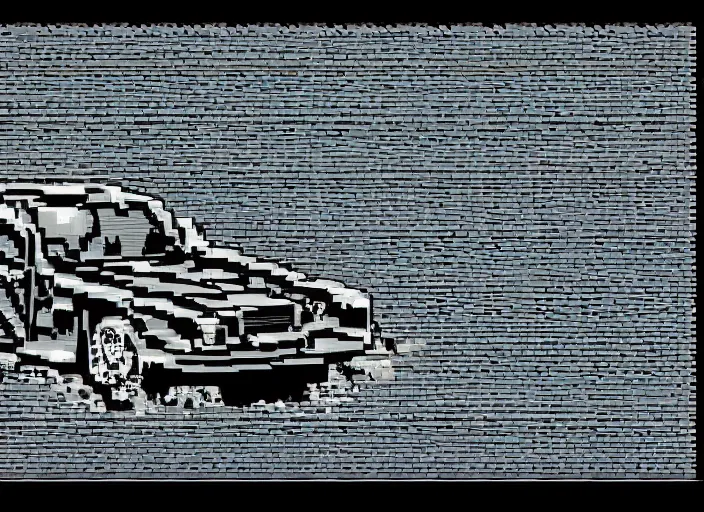 Image similar to synthesized hologram aiburning wrecked mercedes 1 2 4, pixelart, game 8 - bit monochrome gameboy!!, award winning. dramatic. trending on artstation, low resolution sync