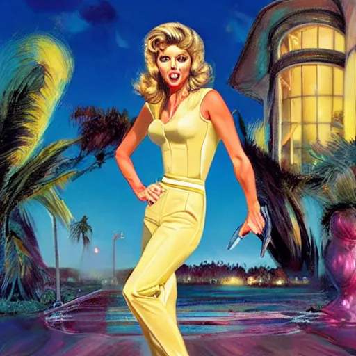 Image similar to Olivia Newton-John as Sandy in Grease, by Mark Brooks, Donato Giancola, Victor Nizovtsev, Scarlett Hooft Graafland, Chris Moore