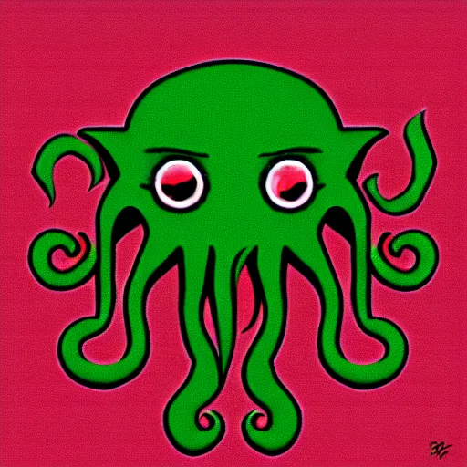 Image similar to a cute cthulhu icon drawn in the style of rockwell kent