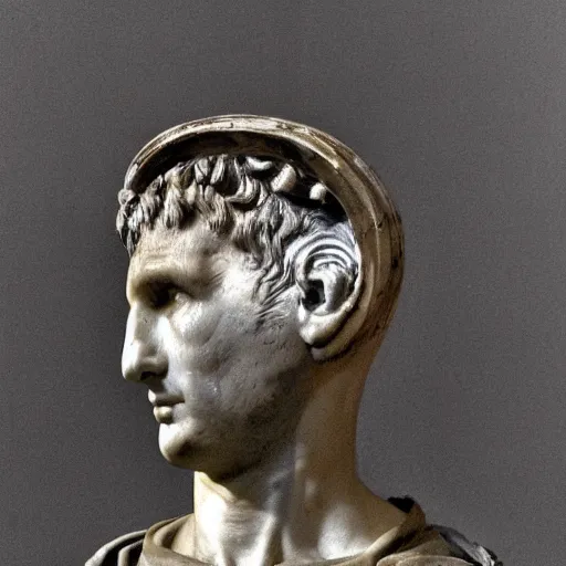 Prompt: the roman emperor augustus mixed with cat sculpture of stanisław szukalski