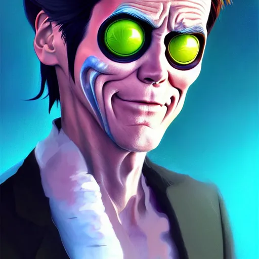 Image similar to jim carrey as the mask, portrait shinkai makoto studio ghibli studio key hideaki anno sakimichan stanley artgerm lau rossdraws james jean marc simonetti elegant highly detailed digital painting artstation pixiv