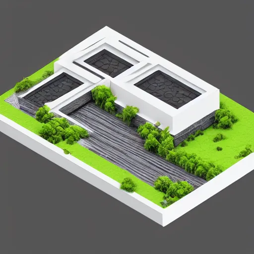 Image similar to isometric view of a brutalist villa trending on artstation