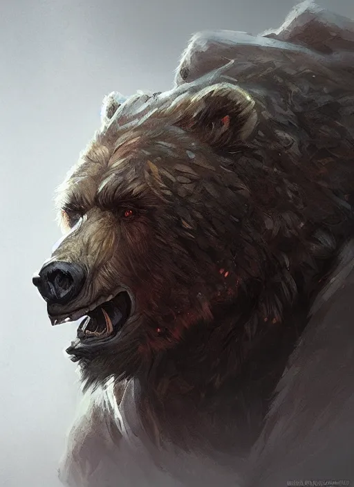 Image similar to werebear, d & d, fantasy, portrait, highly detailed, digital painting, trending on artstation, concept art, sharp focus, illustration, art by artgerm and greg rutkowski and magali villeneuve