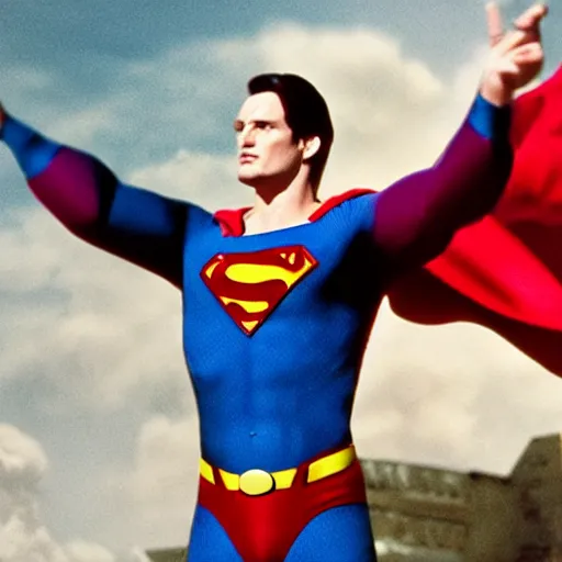 Image similar to Richard Dawkins as superman, movie still, 4K, high quality