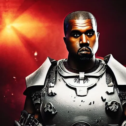Prompt: Kanye West as the emperor of humanity from warhammer 40k in Gears of War, splash art, movie still, cinematic lighting, detailed face, face, dramatic, octane render, long lens, shallow depth of field, bokeh, anamorphic lens flare, 8k, hyper detailed, 35mm film grain