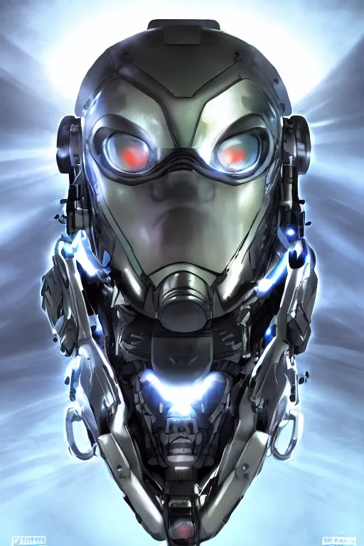 Image similar to cyber cyborg ninja mask helmet metal gear solid artic suit swat commando, global illumination ray tracing hdr fanart arstation by sung choi and eric pfeiffer and gabriel garza and casper konefal, a spectacular view cinematic rays of sunlight comic book illustration, by john kirby