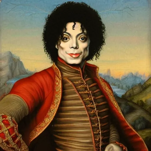 Image similar to a renaissance style portrait painting of Michael Jackson