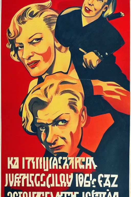 Image similar to soviet propaganda poster with cate blanchett calling on the world community to fight against Nazism, Ultra Detailed, soviet realism