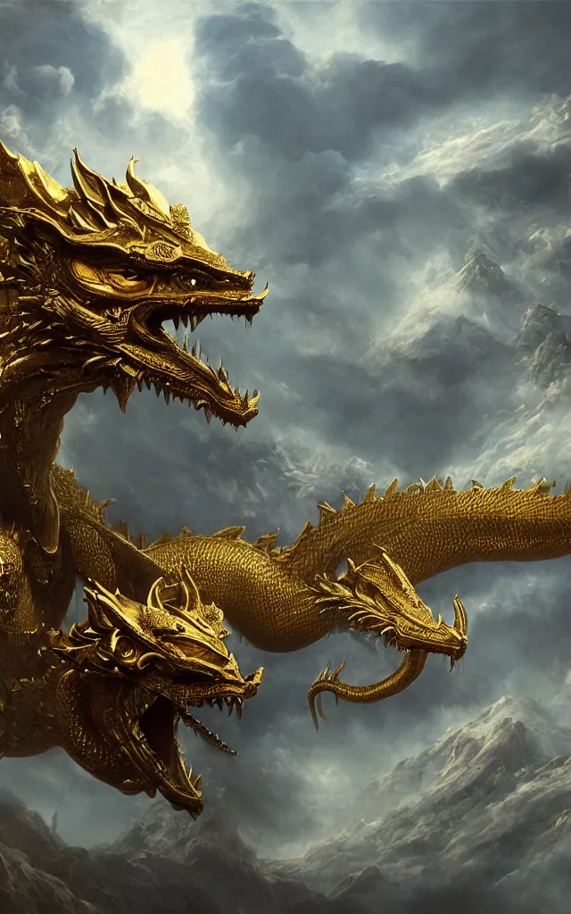 Prompt: super detailed matte painting. golden dragon, epic, legendary, cinematic composition, stunning atmosphere