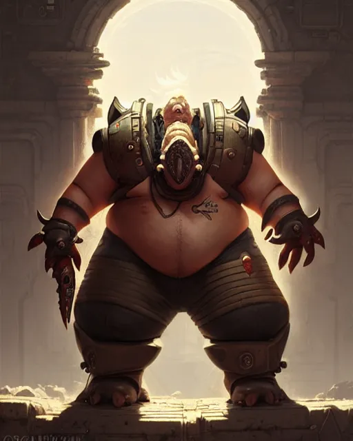 Prompt: roadhog from overwatch, character portrait, concept art, intricate details, highly detailed by greg rutkowski, michael whelan and gustave dore