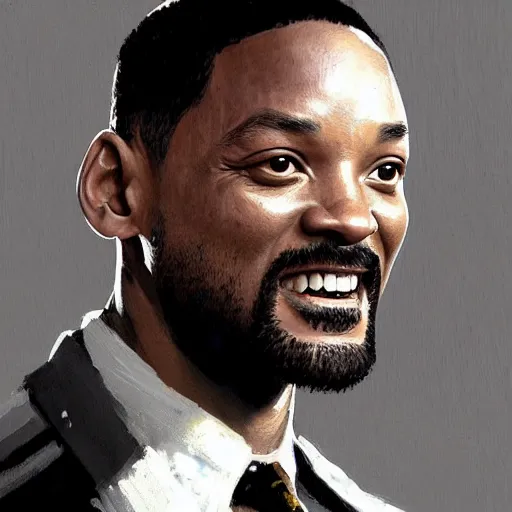 Image similar to “Portrait of Will Smith by Greg Rutkowski, young, manly, attractive, strong, older brother vibes, highly detailed portrait, scifi, digital painting, artstation, concept art, smooth, sharp foccus ilustration, Artstation HQ”