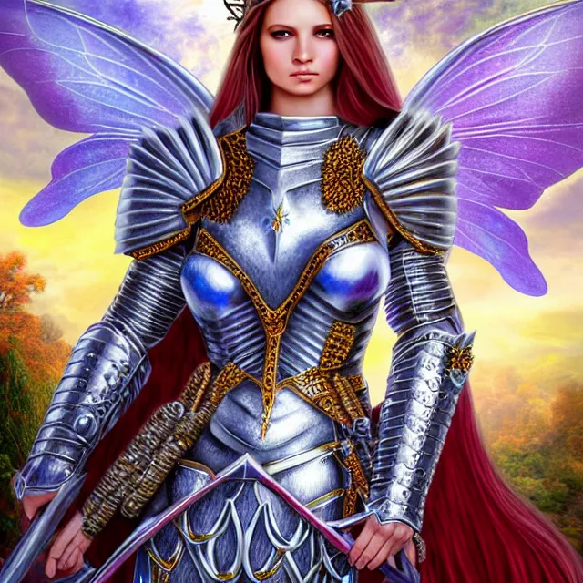 Prompt: fairy warrior queen in sparkling armour, highly detailed, 4 k, hdr, smooth, sharp focus, high resolution, award - winning photo, illustrated by anne stokes, photorealistic