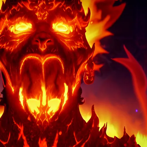 Prompt: ragnaros the firelord possesed by fel magic 4k still shot from cinematic