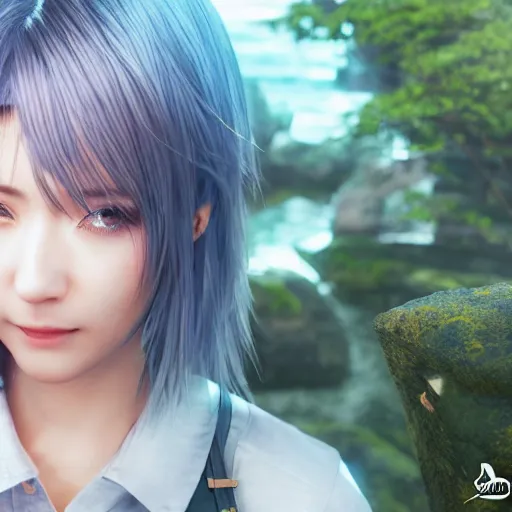 Image similar to rimuru looking into the camera, beautiful face, ultra realistic, fully clothed, intricate details, highly detailed, 8 k, photorealistic, octane render, unreal engine, photorealistic, portrait