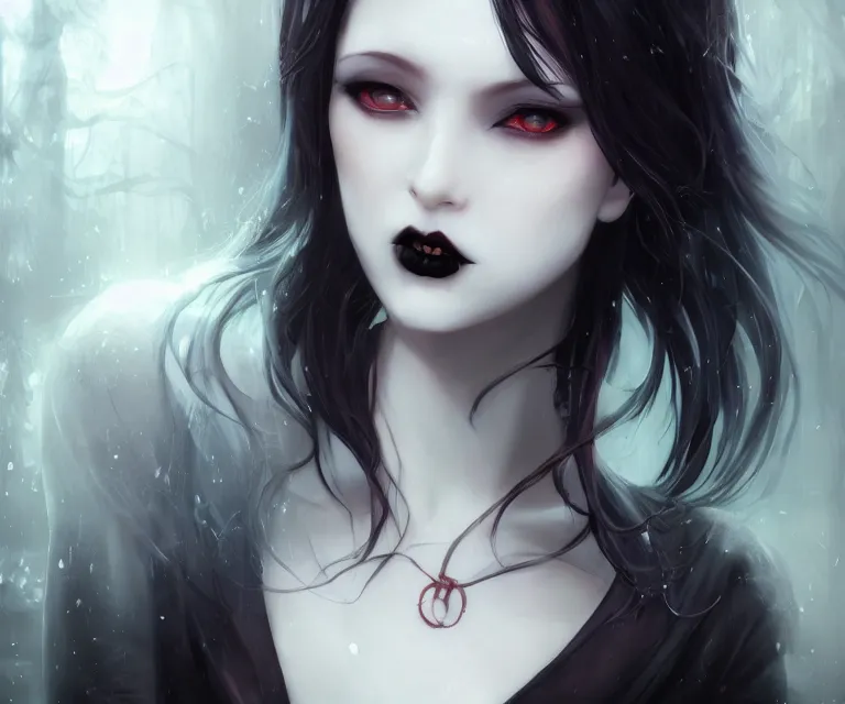 Prompt: pale goth vampire in tokyo by charlie bowater and titian and artgerm, intricate, face, symmetrical eyes, japanese akihabara street cityscape, elegant, beautiful, highly detailed, dramatic lighting, sharp focus, trending on artstation, artstationhd, artstationhq, unreal engine, 4 k, 8 k