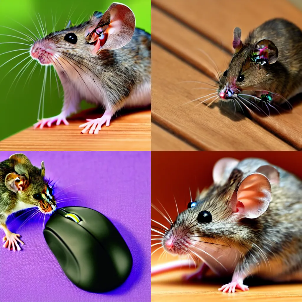 Prompt: a house mouse using a computer mouse
