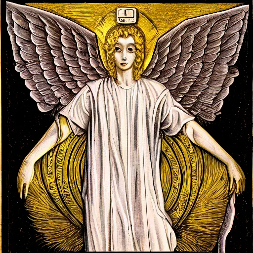 Prompt: the esoteric horrifying angel; cherubim; malakh; seraphim; ophanim
