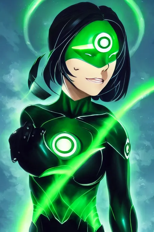 Image similar to anime key visual of a beautiful female green lantern, intricate, glowing accents, powers, glowing ring, speed, goddess, dc comics, cinematic, stunning, highly detailed, digital painting, artstation, smooth, hard focus, illustration, character concepts by senior concept artist