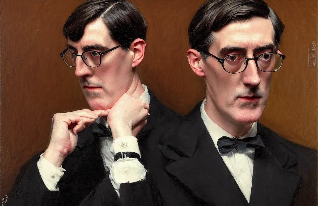 Image similar to portrait of jacob rees - mogg!!!!!!!!!!!!!!!!!!!!!!!!!!!, detailed face, detailed painting,, epic lighting, by ilya repin, phil hale and kent williams