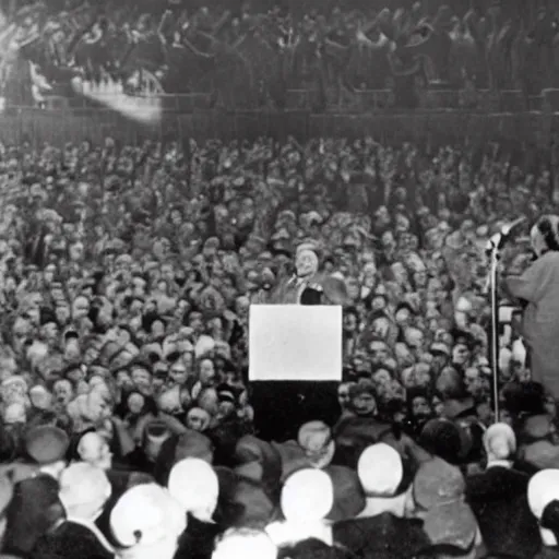 Image similar to pizza the hut speaking to thousands at a rally in Nuremberg 1939