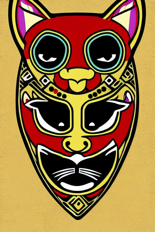 Image similar to Portrait of a cat as a Mexican wrestler in a mask, sticker, colorful, illustration, highly detailed, simple, smooth and clean vector curves, no jagged lines, vector art, smooth