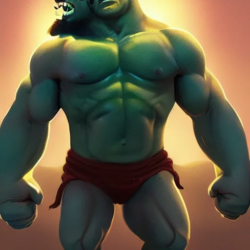 Prompt: upper body illustration of a dwayne johnson as an orc, green skin, strong chest, mattepainting concept blizzard pixar maya engine on stylized background splash comics global illumination lighting artstation, sharp focus, lois van baarle, ilya kuvshinov, rossdraws