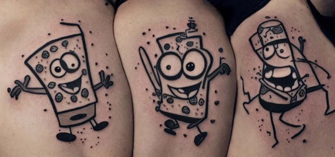 Prompt: spongbob with tattoos photorealism bokeh