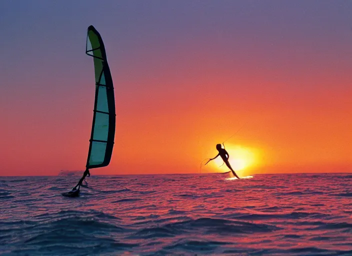 Image similar to windsurfer in the sunset in the 8 0's