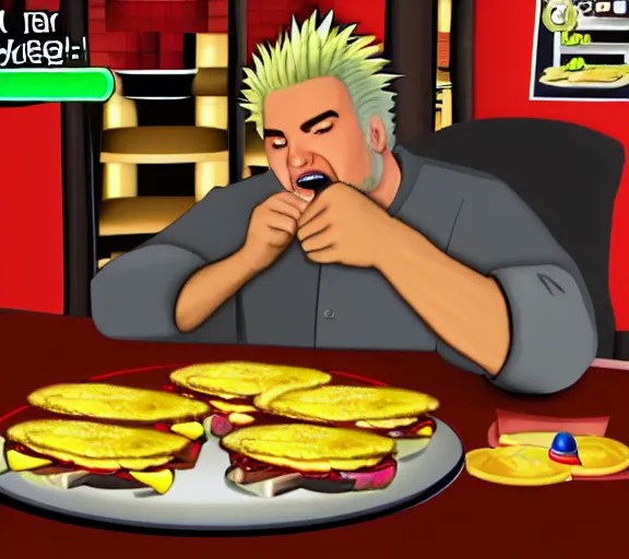 Image similar to screencap of guy fieri ps 2 burger eating minigame, ign screenshot, poor graphics, game ui, hq image