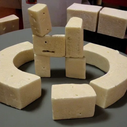 Image similar to stonehenge made out of swiss cheese blocks