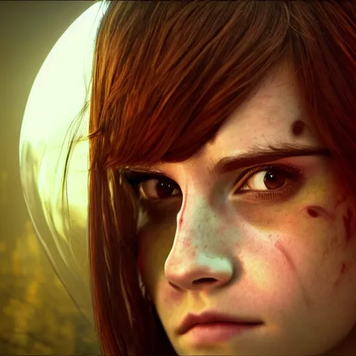 Image similar to emma watson as a chimera insect humanoid. cast shadows. solar punk aesthetic. hayao miyazaki colors. photorealistic render in unreal engine.