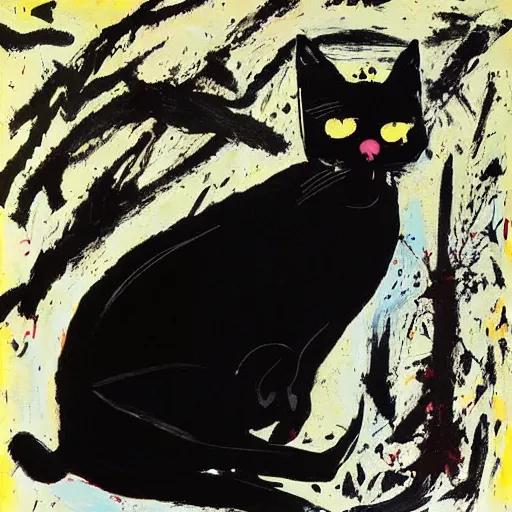 Image similar to black cat painted by jackson pollock