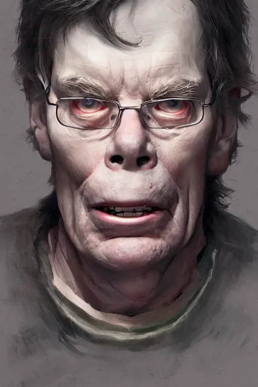 Prompt: Portrait of stephen king as hillbilly intricate, highly detailed, smooth, artstation, digital illustration by Ruan Jia and Mandy Jurgens and Artgerm and Wayne Barlowe and Greg Rutkowski and Zdislav Beksinski