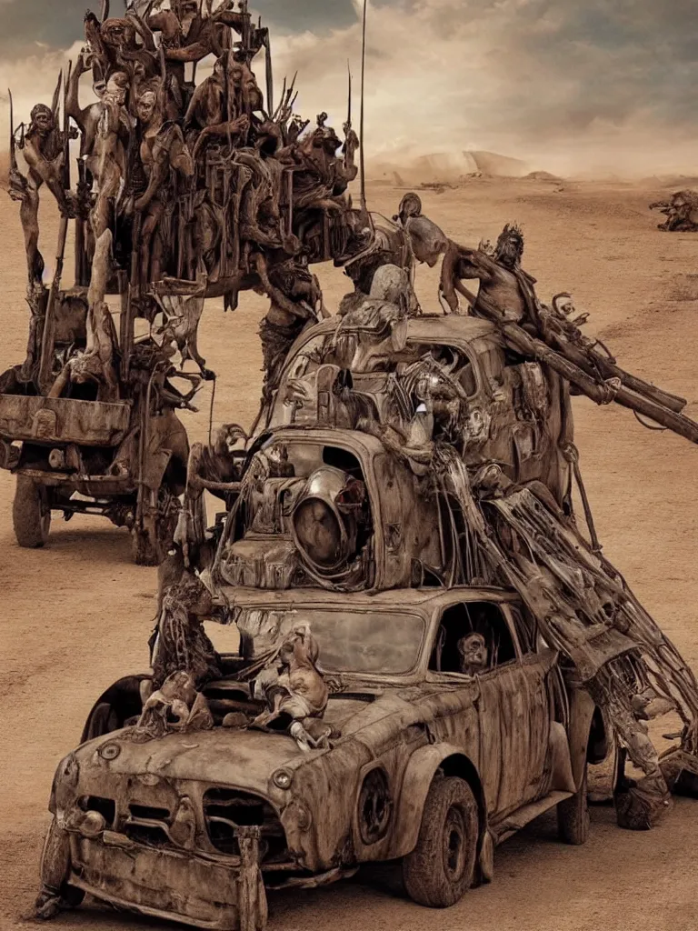 Prompt: pope franics in mad max: fury road (2016) photorealistic 8k promotional photo shot