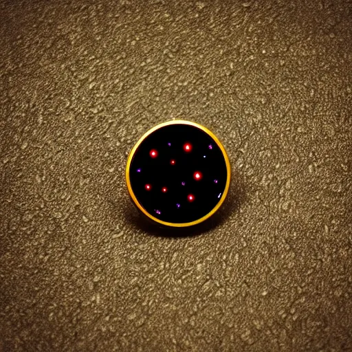 Image similar to a photo of a retro enamel pin of a black hole, beautiful cinematic light, behance